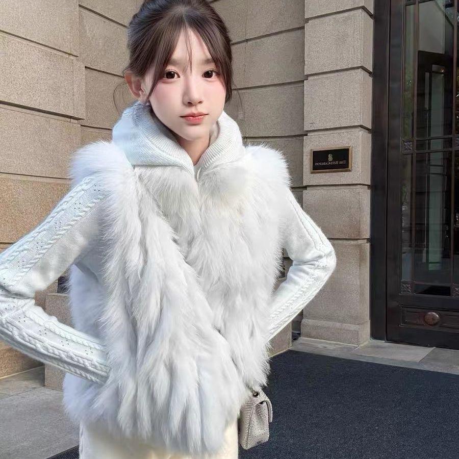 Winter fox hair encryption strips whole leather fur vest stand-up collar vest fashionable young vest new women look thin