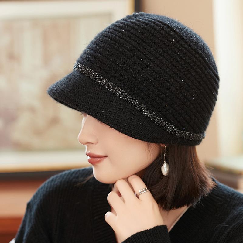 

Шапка из кроличьего меха Женская Зимняя Бархатная Шапка для Мамы Пожилая Леди Пожилые Холодная Теплая Ветрозащитная Вязаная Шерстяная Шляпа-Ведро One size [head circumference 55-58CM]