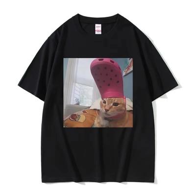 Chinelos Fashion Gato Engraçado Meme Gráfico Camiseta Masculina Feminina Oversized Streetwear Unissex Casual Algodão Macio Manga Curta Camisetas