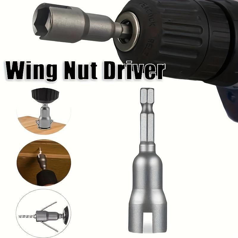 1pc Wing Nut Driver Socket Wrench with 6.35mm Hex Shank & Adapter Nut - Durable Steel Construction for Power Tools, Electric Screwdrivers