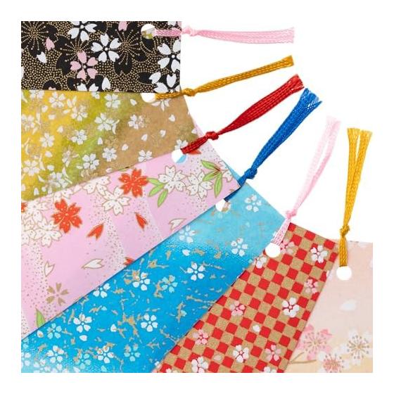 Washi Kawasumi Yuzen Washi Stencil Dye Bookmark Set of 6, Assorted Cherry Blossoms