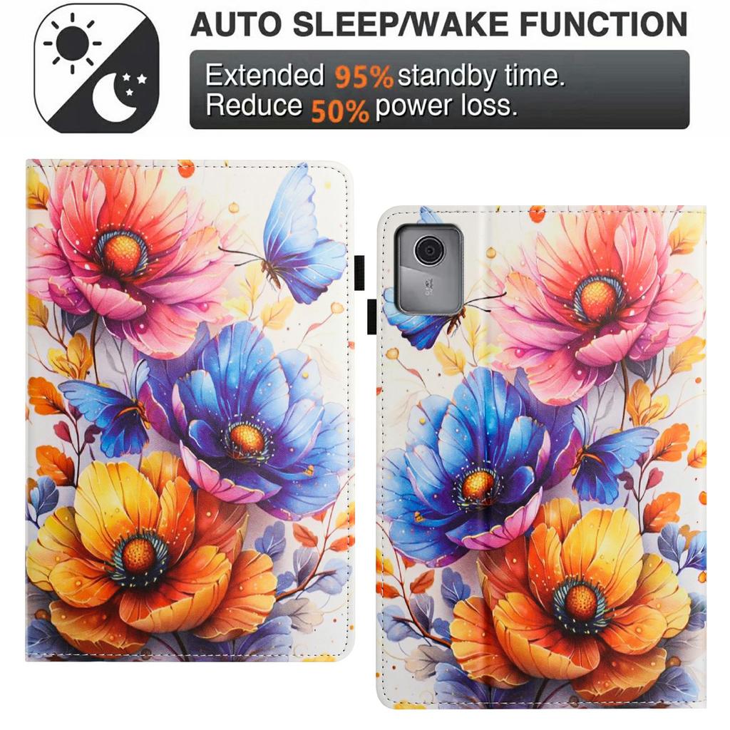 Litchi Grain Painting Leather Case for Lenovo Tab M9 TB-310FU Card Slot Tablet Cover with Auto Wake/Sleep