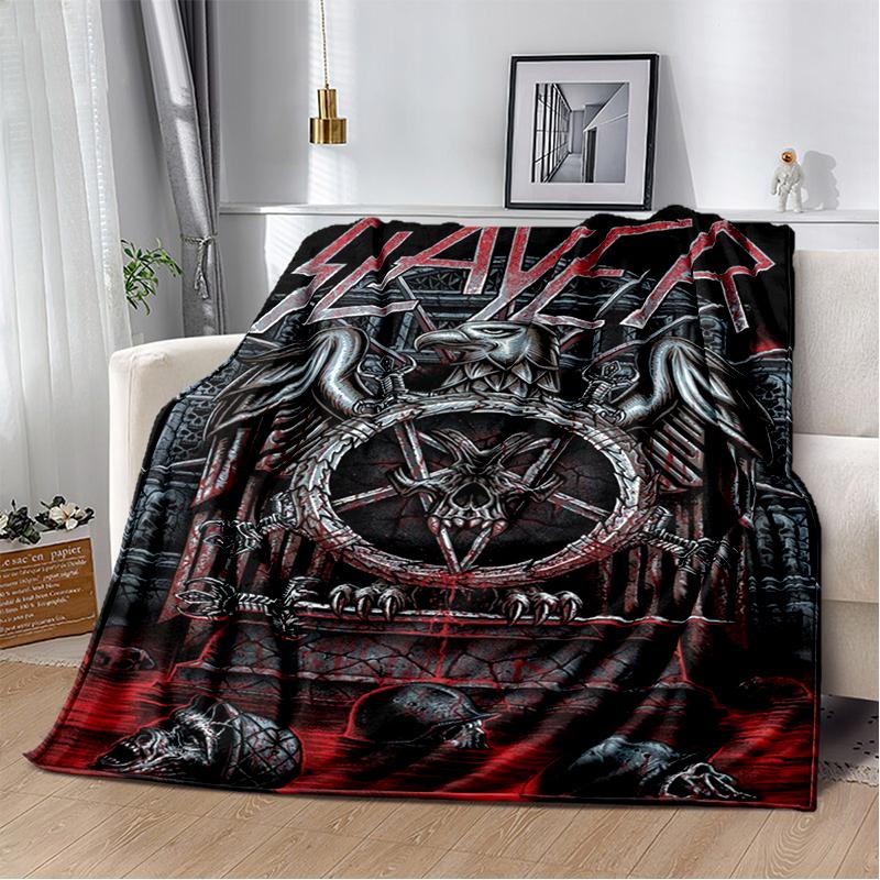 3D Retro Band Slayer Heavy Metal Rcck Sign Blanket,Soft Throw Blanket for Home Bedroom Bed Sofa Travel Cover Kid Gift