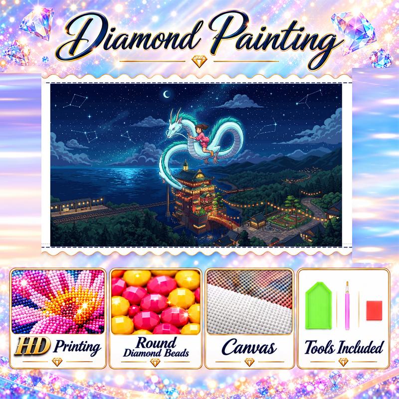 Chihiros Reise ins Zauberland Diamantmalerei Set 5D Vollbohrer DIY Diamantmosaik Wandkunst Heimdekoration