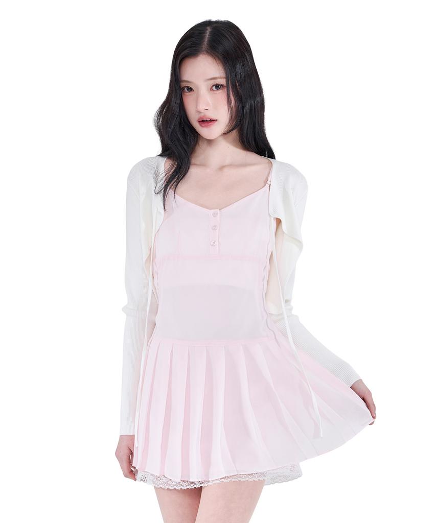 Alkialka Pleated Chiffon Mini Dress (Light Pink)