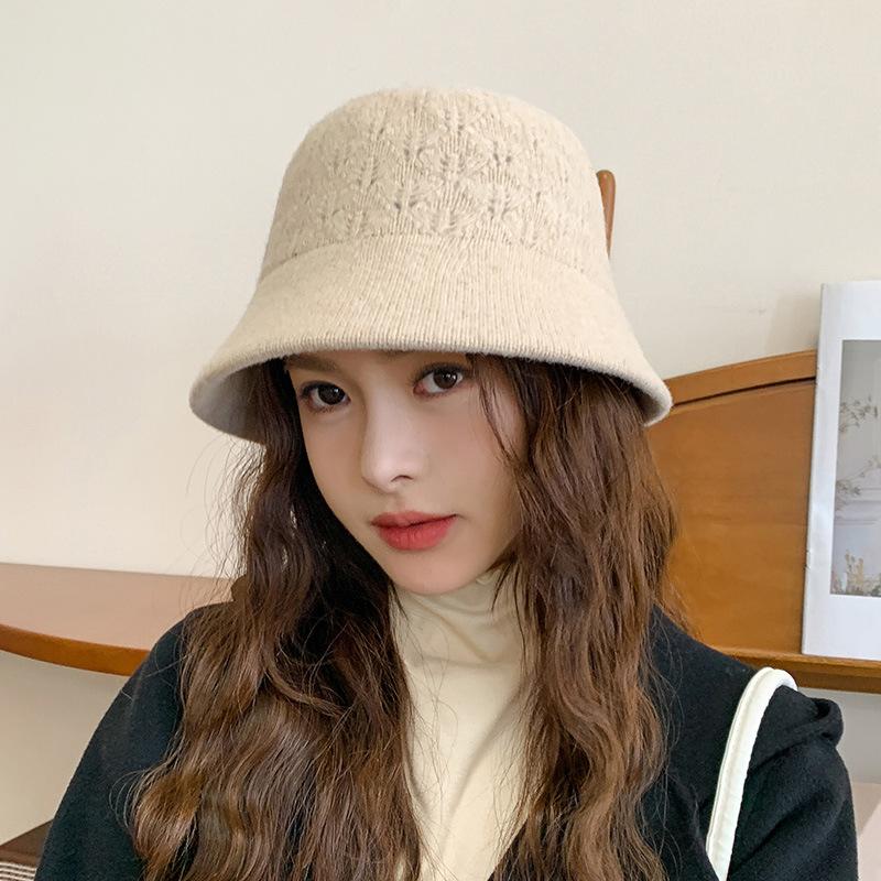 Bucket hat ladies autumn and winter elegant versatile hat fashion celebrity knitted bucket hat
