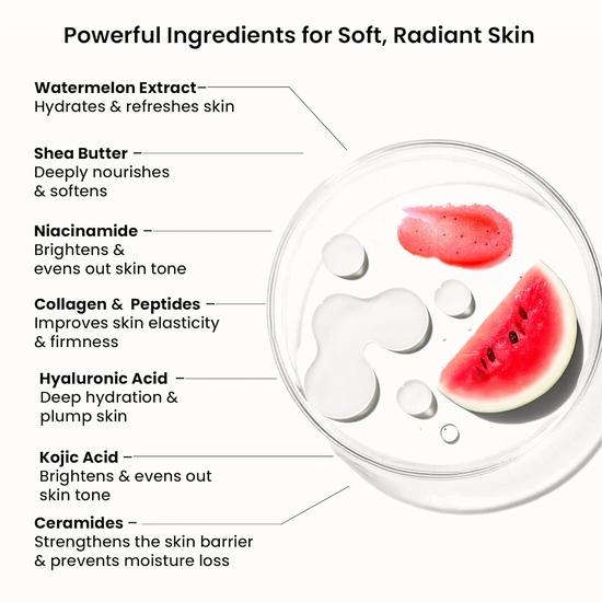 WildOak Watermelon Sugar Body Scrub | 300g | Kojic Acid, Hyaluronic Acid, Ceramides, Collagen & Peptides | Hydrates & Exfoliates