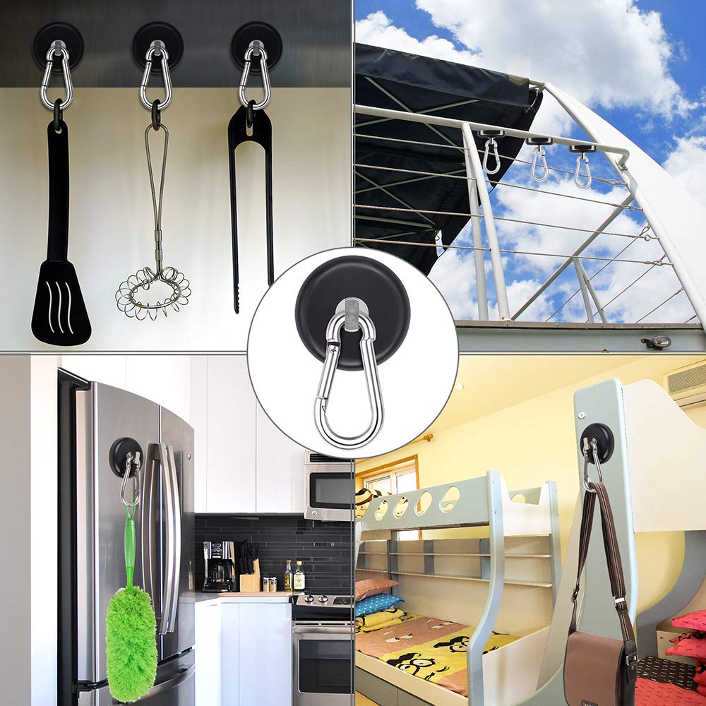 Ganchos Mosquetão THCMagorilla, Capacidade 63kg, Ímã de Neodímio Giratório de Alta Resistência, 42mm, Preto, 8 Peças, para Bolsas, Churrasqueiras, Carteiras e Armazéns