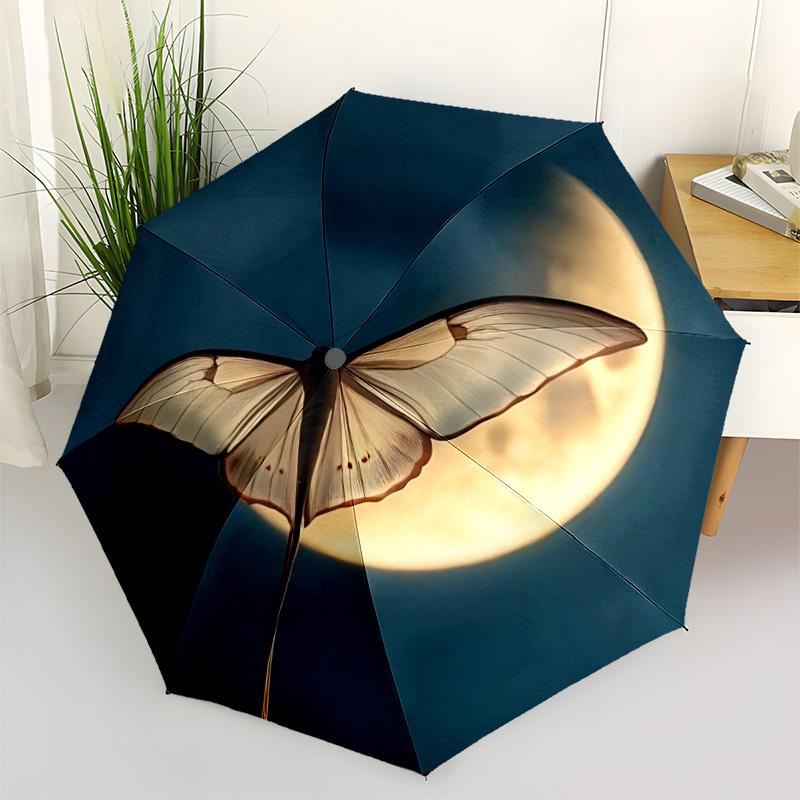 1pc Butterfly Moonlight Automatic Folding Umbrella - Compact Travel Umbrella with Auto Open/Close 8-Rib Heavy-Duty Shaft for Women/Men -l044