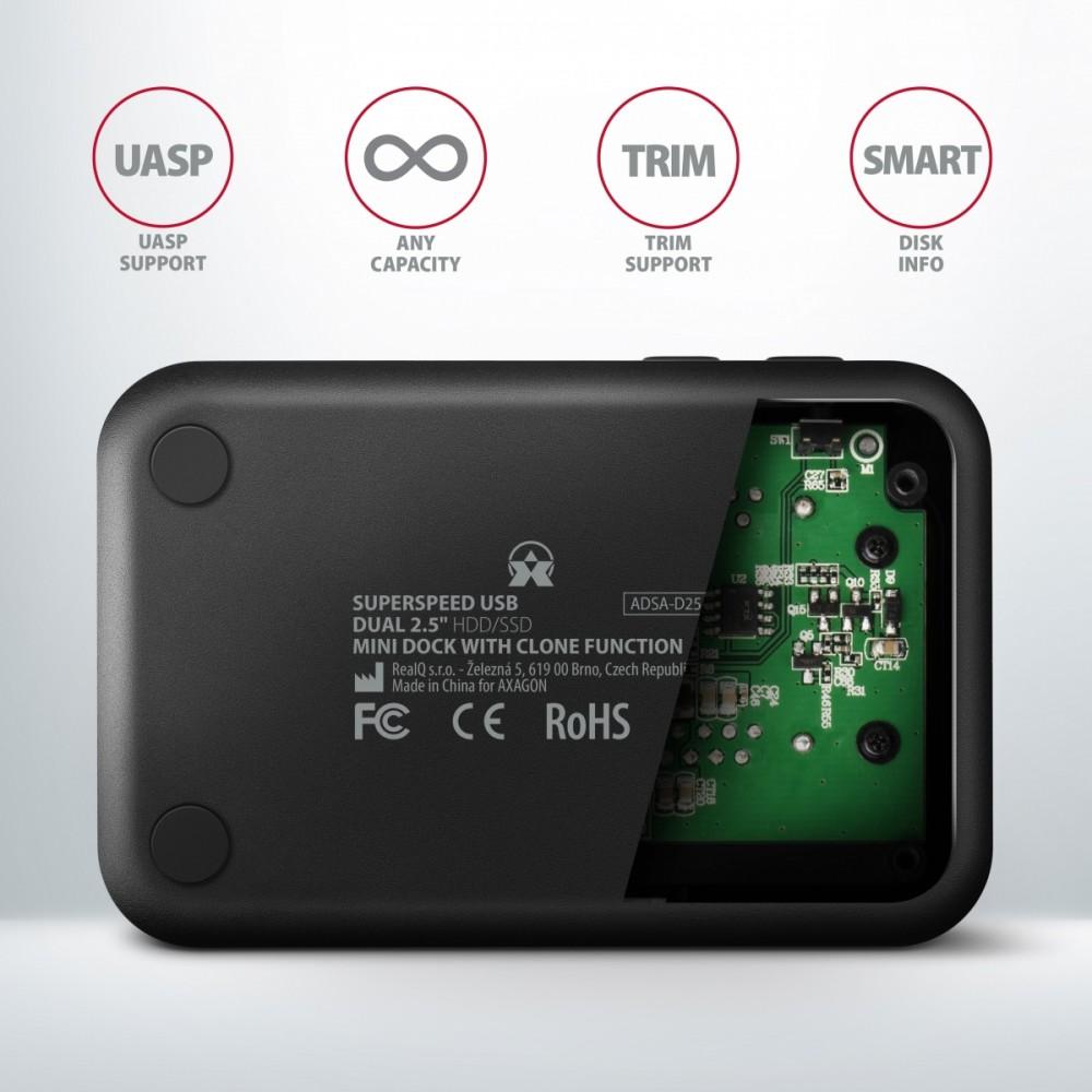 AXAGON ADSA-D25, USB 3. 2. Nesil 1 2xSata 6G 2.5in
