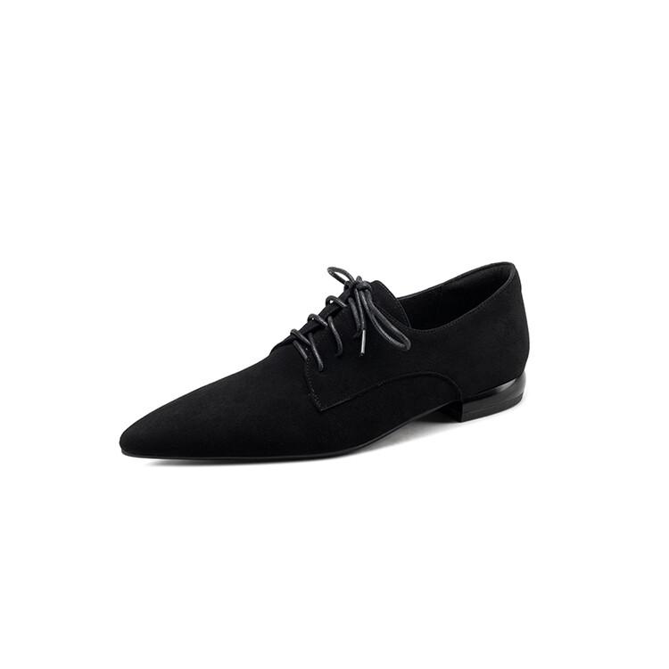Fashion NEW Spring/Autumn Women Pumps Sheep Suede Leather Shoes for Women Pointed Toe Low Heel Shoes Casual Black Lace-up Handmade Shoes