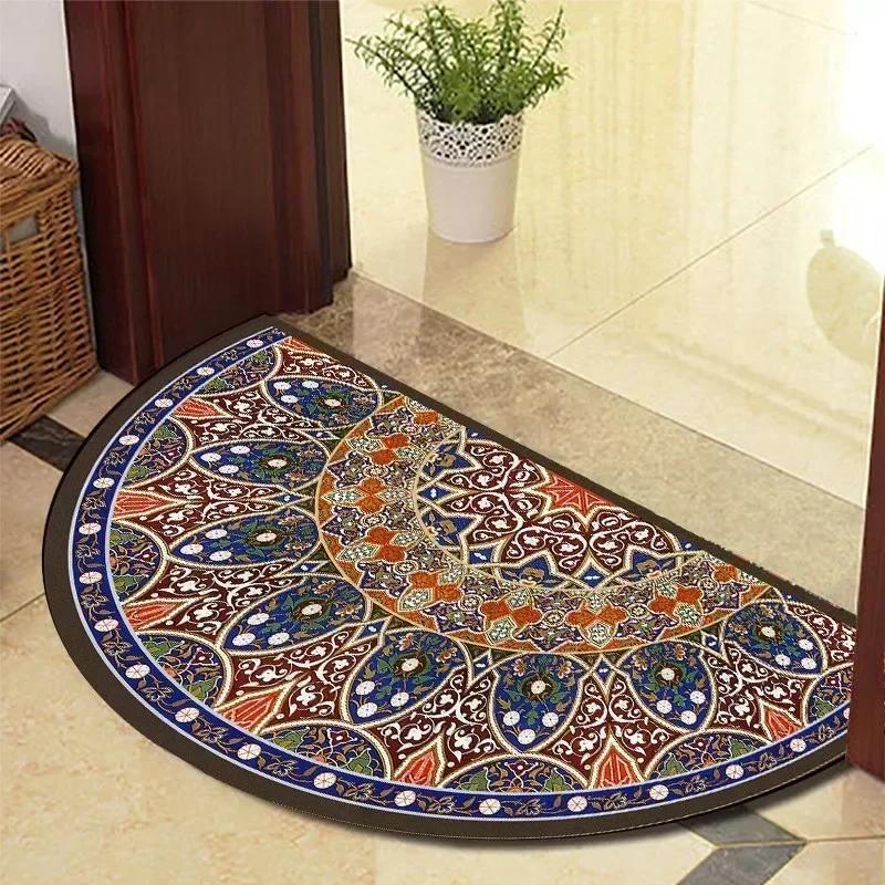 1PC Retro Door Rug Semi-circular Floor Mat Entrance Door Rugs Non-slip Absorbent Bathroom Mat Room Home Decoration Hogar Tapete