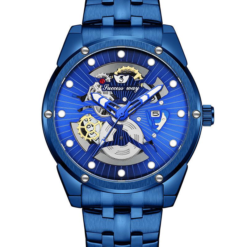 Imitation Mechanical Watch Double-sided Hollow Fashion Trend Men's Business Steel Band Calendar Watch