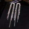 Exquisite Luxury Shiny Crystal Dangle Earrings for Women Long Tassel Full Rhinestone Statement Earring Korean Fashion Jewelry