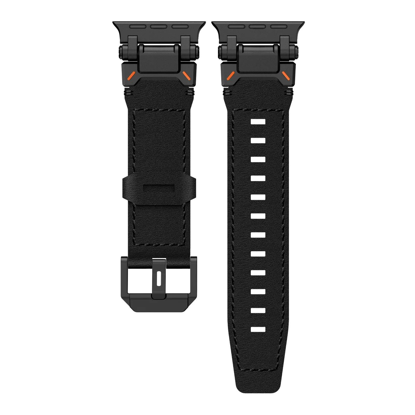 

Кожаный ремешок для Apple Watch Ultra 2, 49 мм, 45 мм, 44 мм, ремешок для часов для iWatch Series 9, 8, 7, 6, 5 se 4, 42 мм, мужской браслет Correa For 42mm 44mm 45mm No Box чёрный