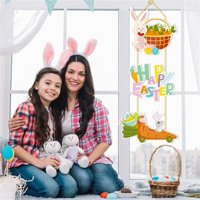 Easter Decorations Happy Porch Banner Bunny Egg Party Front Door Sign Wall Hanging Spring Decorations For Home Holiday Decor