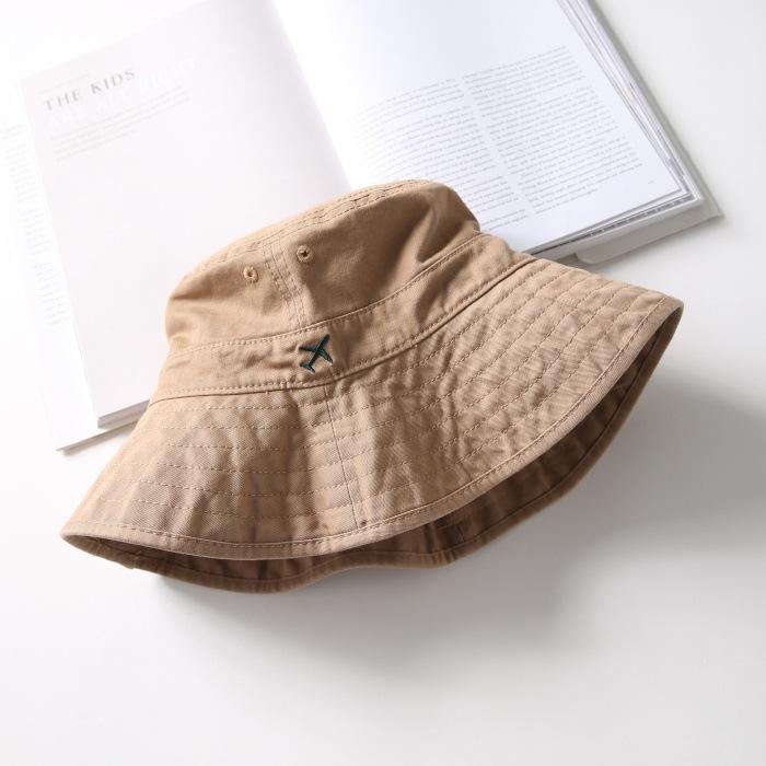 Cotton white bucket hat women spring summer autumn sun protection hat art student embroidery aircraft solid color versatile basin hat