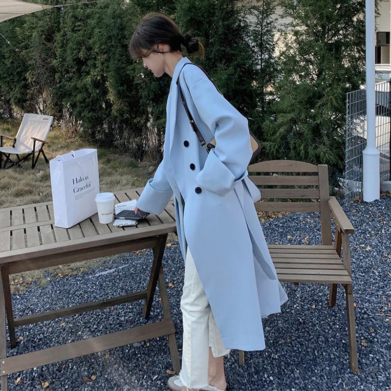 

Куртка-ветровка цвета Smog Blue для женщин Весна и осень Новое корейское пальто средней длины с женственным темпераментом Популярное пальто L