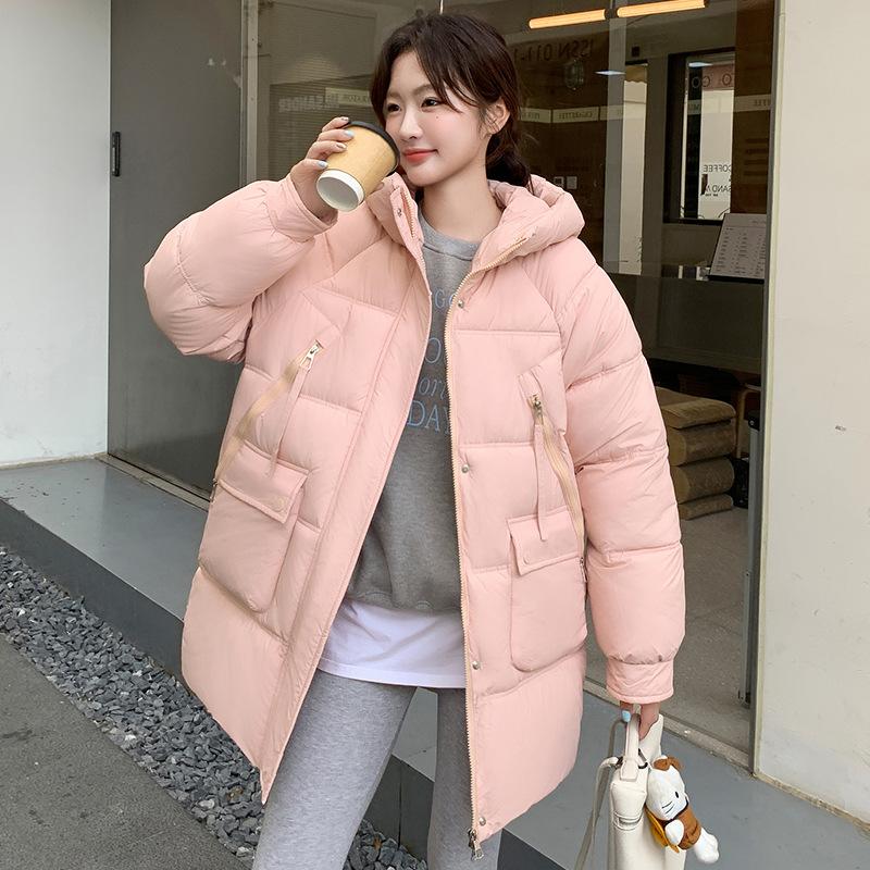 Down cotton jacket women's 2025 winter new cotton suit, Korean version mid-length thickened hooded bread padded jacket women's loose