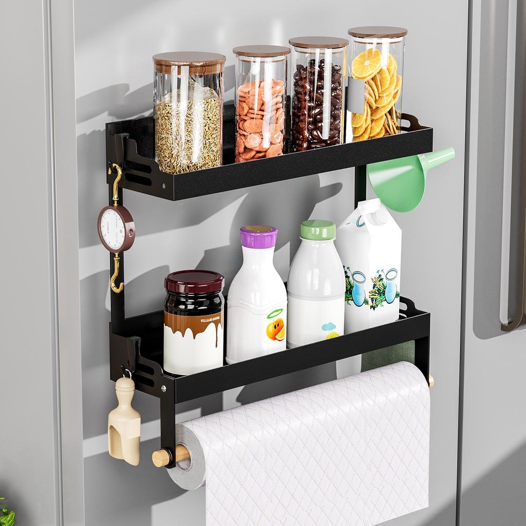 Refrigerator shelves,Strong Magnetic Absorption Rack,spice rack,With Paper Roll holder,Kitchen Supplies Storage Rack With Hook