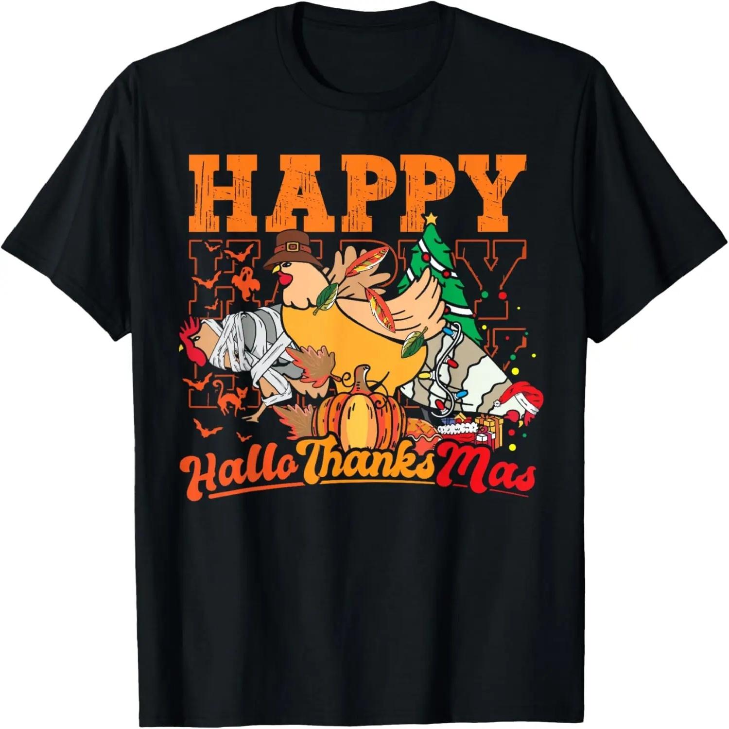 Happy Hallothanksmas Halloween Thanksgiving Christmas T-Shirt S
