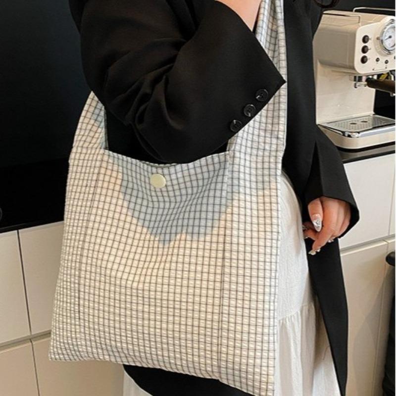 Taschen Lazy Wind Canvas-Taschen Literarische Nische Achseltaschen Neue Karomuster-Taschen Mode Schultertaschen