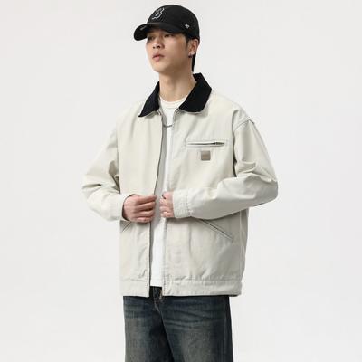 High-End Quality Retro Contrasting Color Lapel Tooling Jacket Men'S American Casual Jacket Men'S