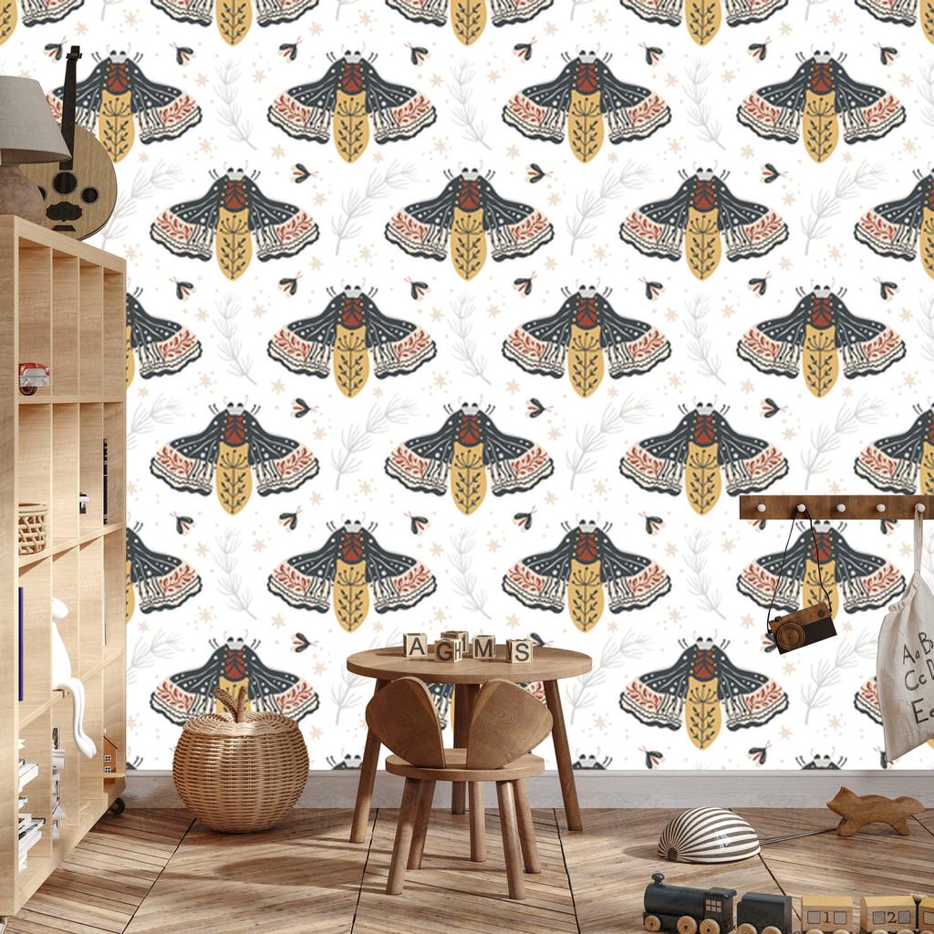 Rainbows and butterflies boho wallpaper gray and light gray 50x1000