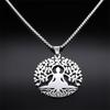 Buddhism Meditation Buddha Yoga Pendant Necklace Stainless Steel Tree of Life Necklace Buddhist Jewelry collares para mujer