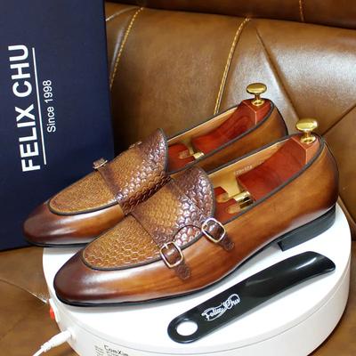 Herrenmode Echte Leder Slipper Metall Schnalle Monk Schuhe Lässig Business Kleid Gentleman Hochzeitsfeier Formelle Schuhe