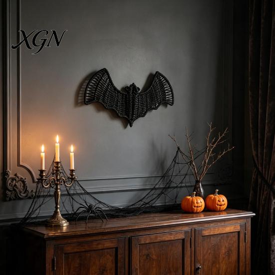 Spookhuis Feest Decor Geweven Rotan Vleermuis Muurhanger Decoratie, Halloween Handgemaakte Zwarte Vlechtwerk Vleermuis, Seizoensgebonden Decoraties 3D Eng Rustiek