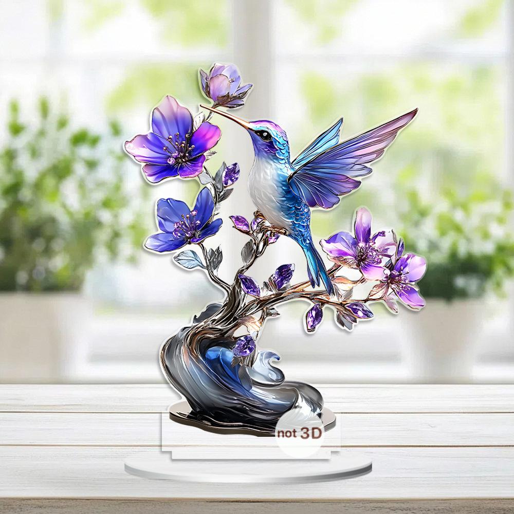 Purple flowers, flowers, birds, home decor, desktop decoration ornaments. Acrylic 2D creative ornament. Gifts for family members