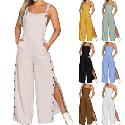 Jumpsuit met split en knoopsluiting, lange jumpsuit