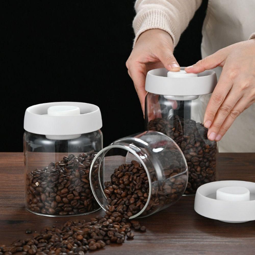 Airtight Kitchen Vacuum Sealed Glass Container Jar Coffee Beans Tank Tea Bottle Storage Organizer