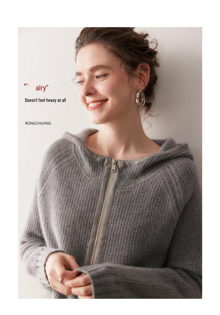Women's Loose Cashmere Hooded Half-Zip Pullover - Autumn & Winter Cross-Border Knit Sweater