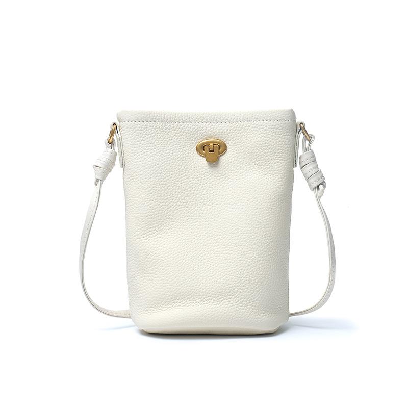 Miniaturowa torebka typu wiaderko z pierwszej warstwy skóry bydlęcej, torba na telefon komórkowy ze skóry naturalnej, prosta, swobodna torba listonoszka na ramię.