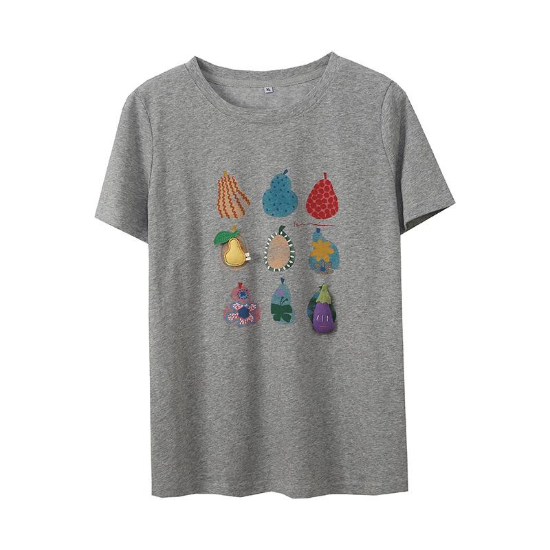 Large size women's creative three-dimensional cartoon fruit printing T-shirt summer loose age-reducing top 262801