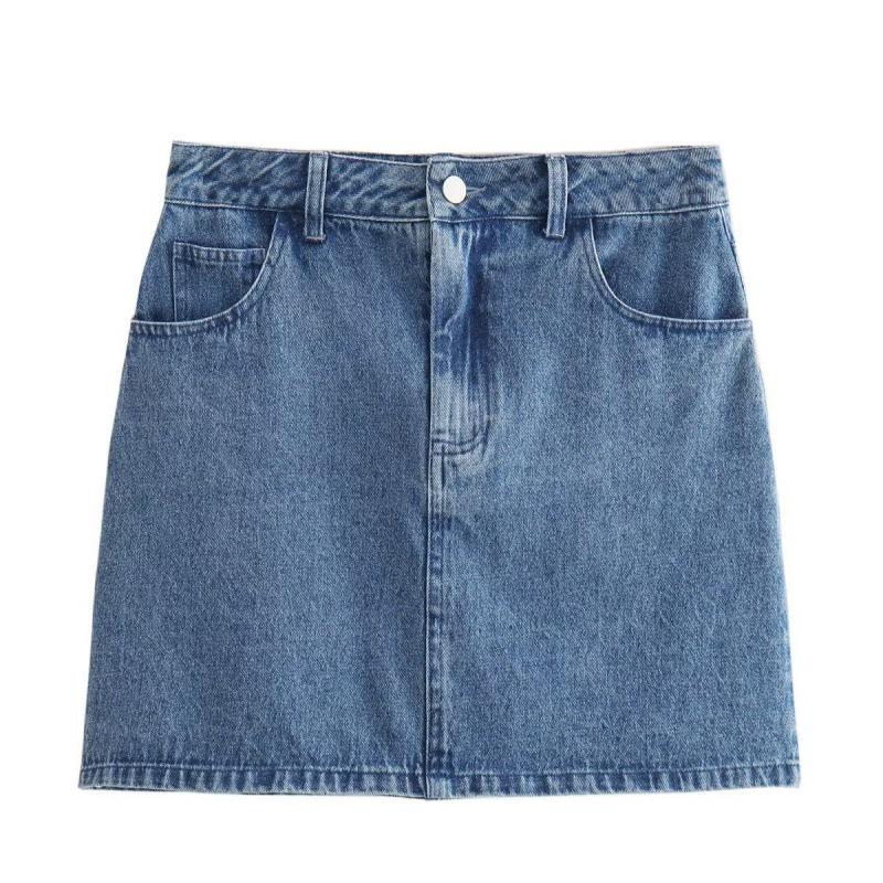 2025 Summer Women's Casual Denim Vest and High Waist Skirt Set with Lapels