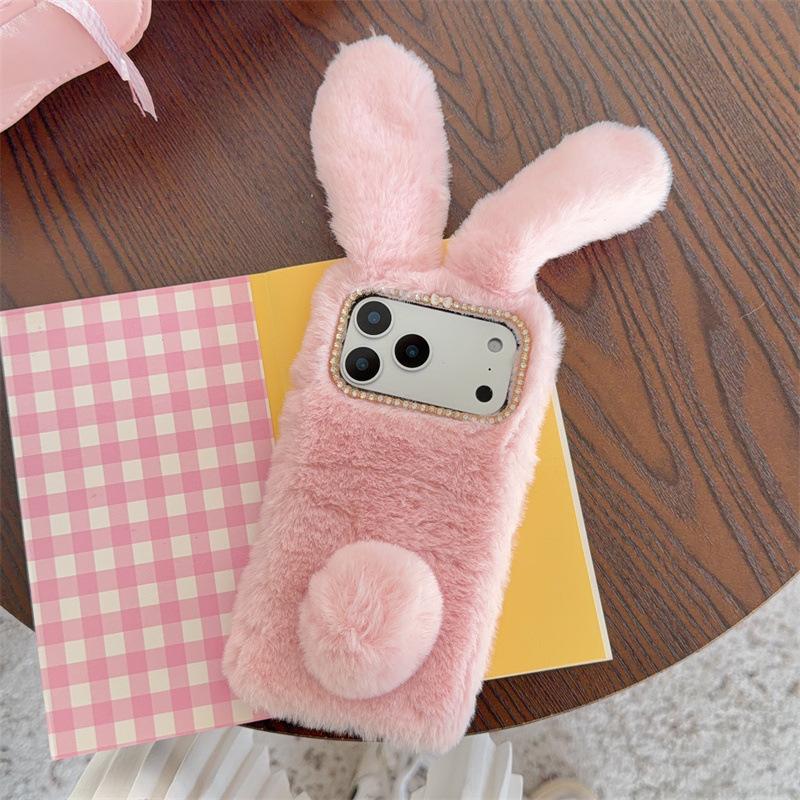 3D Süße Hasenohren Warme Flauschige Plüsch-Hasen Handyhülle Für iPhone 17 Air 16 15 14 13 12 11 Pro Max XS XR X Plus Stoßfeste Hülle