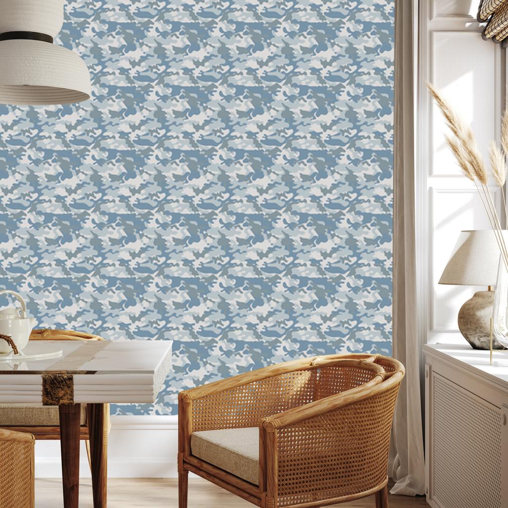 Military camouflage wallpaper blue and light gray 50x1000