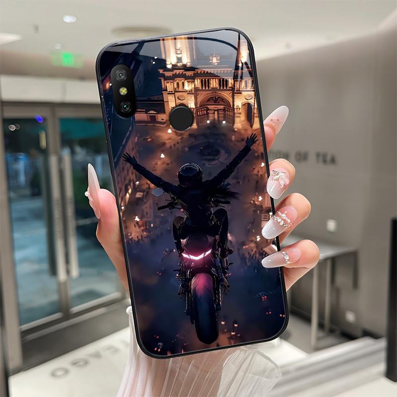Beautiful Flower Cute Cartoon Cats Case For Xiaomi Mi A2 / Mi A2 Lite Tempered Glass Phone Case Protective Back Cover Hard Shell