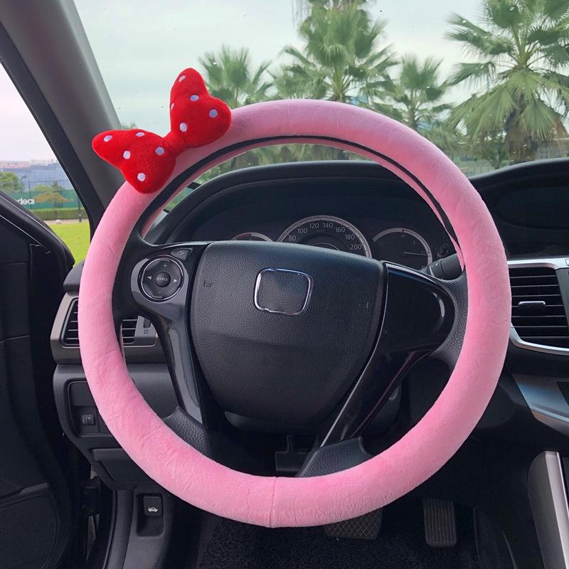 Steering Plush Car Wheel Cover Cartoon Print Four Seasons Installation Easy