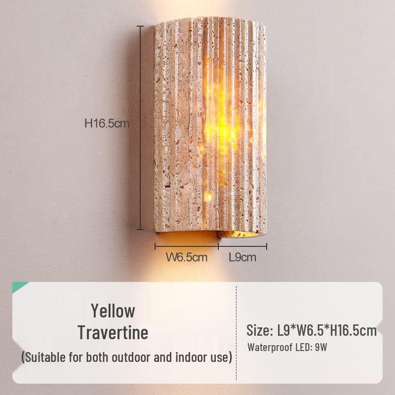 Wabi-sabi Style Yellow Travertine Wall Lamp for Bedroom, Courtyard, or Balcony - Waterproof Outdoor Light.