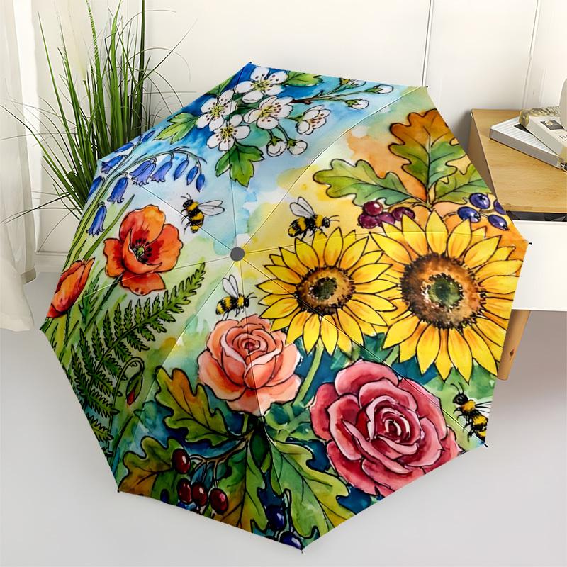 1pc Floral Harmony Automatic Umbrella | Portable Foldable 8-Rib Manual Open, Cute Birthday & Holiday Gift for Outdoor yy260107085
