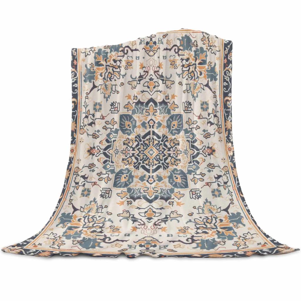 Winter Warm Soft Plush Throw Blanket - Vintage Indian Bohemia Flower Design for Sofa Bed, Nice Holiday Gifts