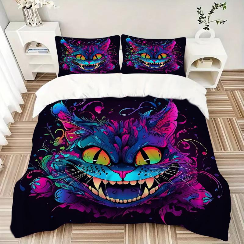 3pcs Art Cat Print Cover Set Ultra Soft, Breathable, and Comfortable Bedding with Stylish Design for Bedroom and Guest Room Decor 1 Cover and 2 M