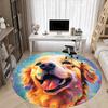 1PC Golden Retriever Artwork Office Round Area Rug,  Mat Suitable ForOffice, Under Office Chairs Bedroom Living Room Home Decor, Room Deco