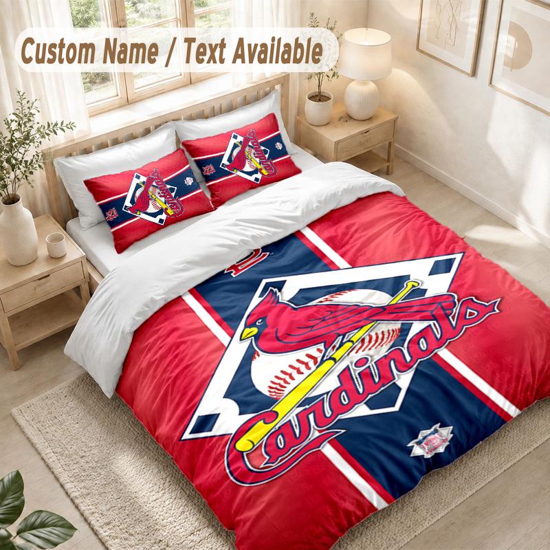 St Louis Baseball Bedding Set, 1 Duvet Cover & 2 Pillowcases Soft Comfortable Bedroom Home Textile Decor