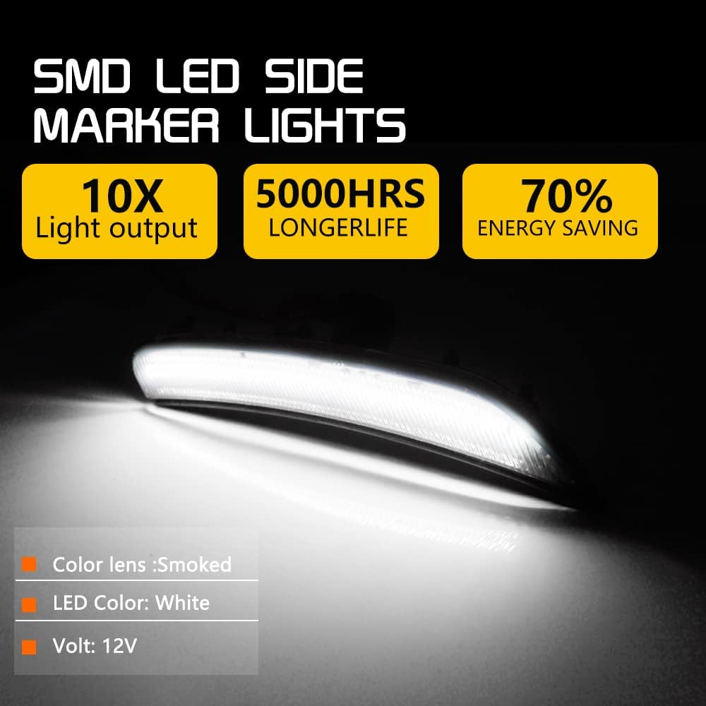 For 2015 2016 2017 Chrysler 200 Front Bumper side Marker Light White Led Smoked Lens 68206449A 68206450A