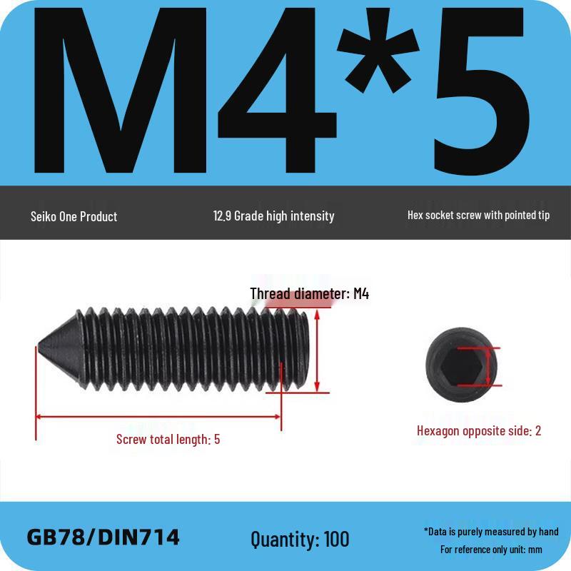 12.9 Grade Pointed Set Screw Grub Set: Headless Screws M3 M4 M5 M6 M8 M10